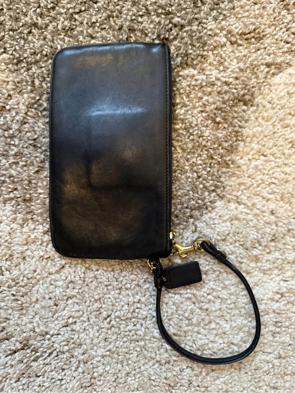 Coach Black Leather Turn-Lock Wristlet Wallet with Gold Hardware